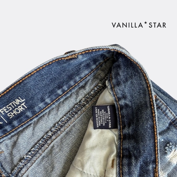 Vanilla Star Festival Distressed Denim Shorts – Size 7 – 100% Cotton – Y2K Style - Picture 3 of 5